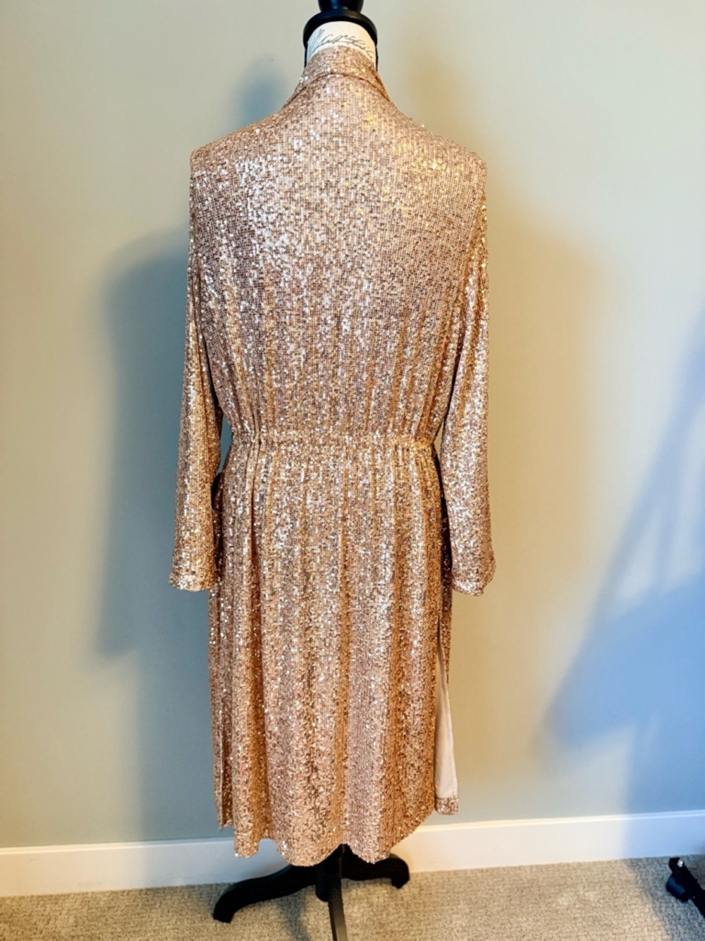 BB Dakota Steve Madden Show Stopper Rose Gold Sequin Duster Cardigan Small - Picture 5 of 10
